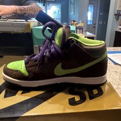 Nike SB Dunk Mid Brown Green Purple Donatellos Shoes US 8.5 D Medium