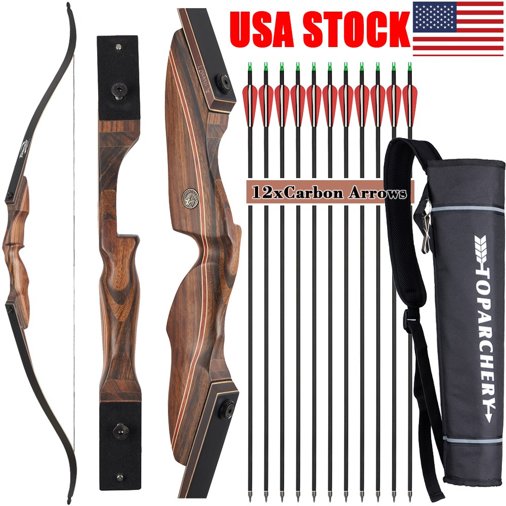 60″ Takedown Recurve Bow 25-60lbs Archery Bow Hunting Shoot Target Carbon Arrows