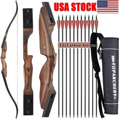 60″ Takedown Recurve Bow 25-60lbs Archery Bow Hunting Shoot Target Carbon Arrows