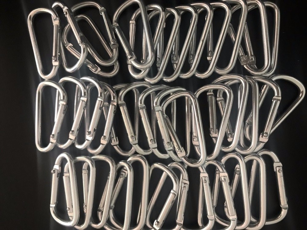 Lot 2″ Silver 50/100 Pcs D Shape Aluminum Carabiner Spring Belt Clip Key Chain