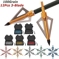 12pcs 100 grain 3 Blade Crossed Broadhead Arrow Head Bow Archery Fishing Hunting