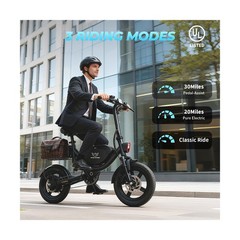 Electric Bike with Basket, 14″ Folding Ebike 22 MPH, 35 Miles Range, Dual Sus…