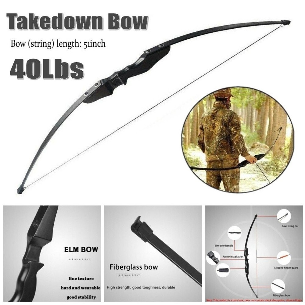 40Lbs Archery Recurve Bow Takedown Longbow Right Hand for Hunting Target Practic