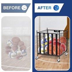YES4ALL Metal Rolling Sports Ball Storage Cart w/ Lockable Wheels – Heavy-Duty