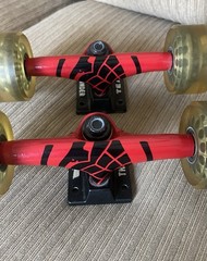 Thunder Team Skateboard Trucks 8” Red w/ Route 65 Wheels And Hardware VERY CLEAN