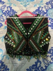 Equestrian Show Vest Western. Black Base green chestnut Brown. Horsemanship