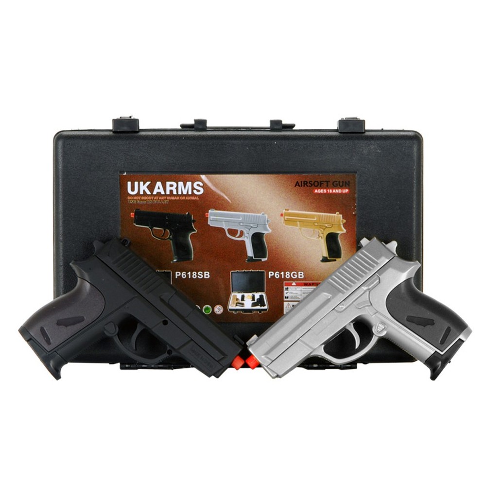 UKARMS P618SB 2 Spring Pistols in Combo Pack Black & Silver With Case