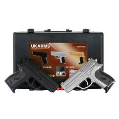 UKARMS P618SB 2 Spring Pistols in Combo Pack Black & Silver With Case