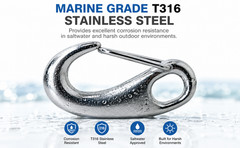 T316 Stainless Steel Gate Snap Hook 3-3/4″, 1000 Lbs WLL Marine Grade Carabiner