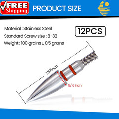 12Pcs Archery Field Points, 100/125/150/300 Grain Field Points, Screw-In Archery