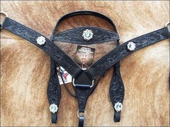 HILASON Western Horse Headstall Breast Collar Set American Leather Black |