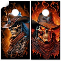 Ghost Cowboys Skull Gothic Art Cornhole Board Wraps and Decals Vinyl Sticker