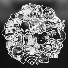 100Pcs Black White Stickers Skateboard Graffiti Laptop Luggage Car Decal Mix Lot