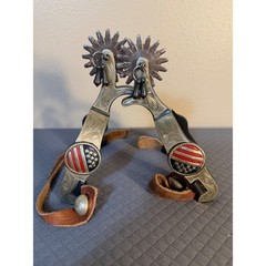 Western Patriotic American Flag Spurs with Jingle Bobs and Leather Straps