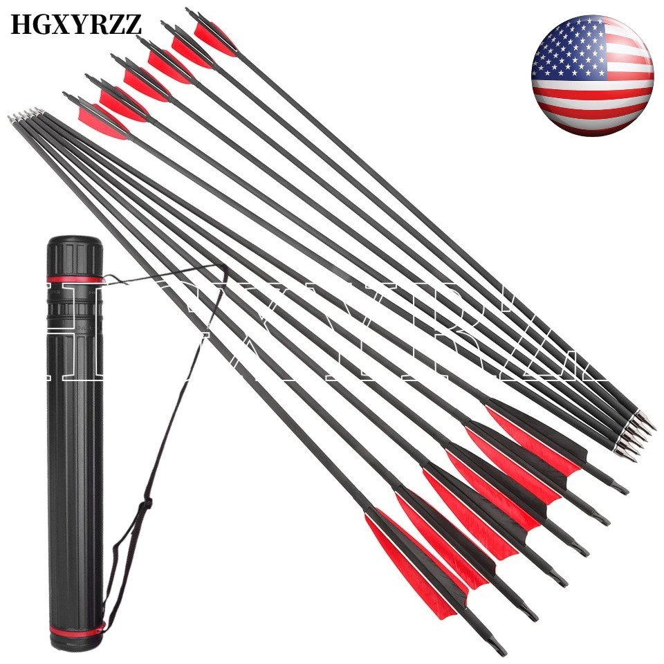 Archery 12/24/36pcs 4″Turkey Feathers 30″ Carbon Arrows Quiver SP500 Hunt Target