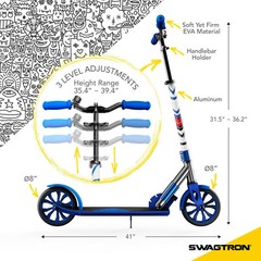 Swagtron Adults Teens Folding Kick Scooter Height-Adjustable ABEC-9 Bearings K8