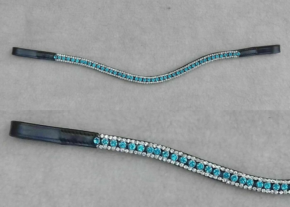 New 3 Row Clear Crystal Leather BrowBand For Bridle All Size With Free Shipping.