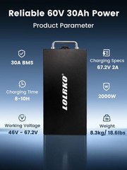 60V 30Ah Rechargeable Lithium Ion Battery Pack for 60V Electric Bicycle System