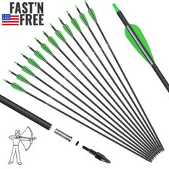 12Pcs Archery Carbon Hunting Target Arrows 30″ spine 500 Recurve & Compound Bows