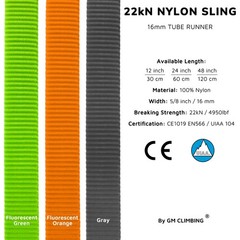 16mm Nylon Sling Runner 60cm 24inch Fluorescent Orange One Unit