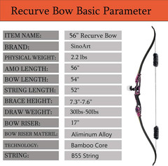 Topbows 56″ Recurve Bow Set – 30″ Draw, 30-50Lb, Right Hand, Outdoor Hunting