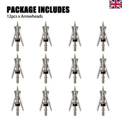 12PCS silver Rear Deploying Broadhead Expandable 2 Blade 2″ Cut 100gr Arrow Tips
