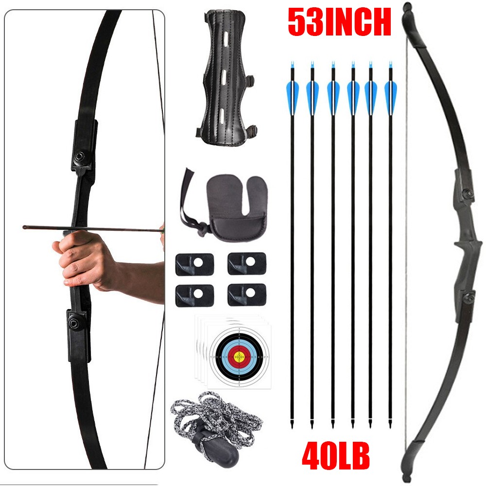 53″ Recurve Bow&6 Arrows Archery 40lbs Bow Kit for Adults/Youth/Teens Beginner