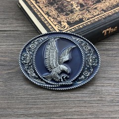 QUKE Flying Mountain Bald Eagle Belt Buckle American Western Overall, Blue
