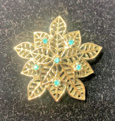 DQ Adornments Dressage Stock Tie Pin Equestrian Gold Tone Blue Green Rhinestones