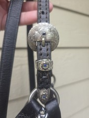 Black Leather Miniature Horse Western Show Halter & Lead – B size – BLUE stones