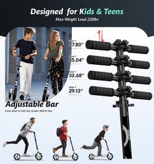 Lightweight Foldable Kick Scooter Adjustable for Teens and Adult Big Wheel Black