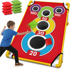 Cornhole Board Set with 21+ Games, 8 Bean Bags – Arcade Style Corn Hole Games fo