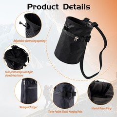 Black Oxford Cloth Chalk Bag for Rock Climbing, Waterproof & Leak-Proof Stora…