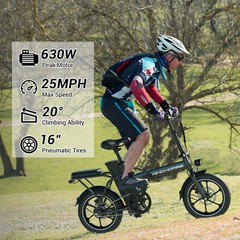 630W 2-Seat 16″ Tire Foldable Ebike 25MPH Commuter Electric Bicycle for Adult US