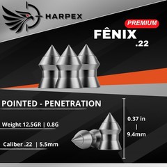 Harpex Fenix Premium Airgun pellets .22 Caliber – Pointed high precision 12.5gr