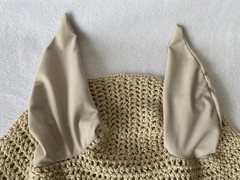 TAN Fly Veil Ear Bonnet~HORSE Sz~Snaffle Bit Logo~TAN~Crystal & Rope Edge Piping