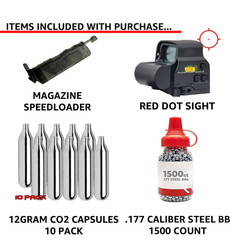 Crosman R1 Full Auto .177 Cal Air Rifle CO2 BB Gun + Red Dot Sight, BBs & 10 CO2