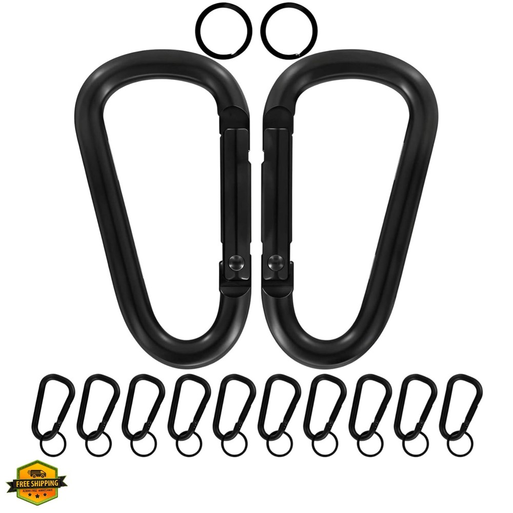 13 Colors Heavy Duty Aluminum D Carabiner Clips & Key Rings, Black & Sliver C…