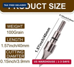 Aluminum Arrow Inserts .244/6.20mm & 100 Grain Bullet Field Points for Carbon Ar