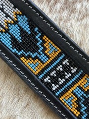 Tooled Top Grain Black Leather Beaded Western Wither Strap Navajo Design
