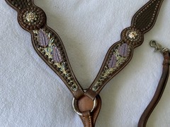 GORGEOUS Custom Crystal & Beaded Tack SET~HEADSTALL~BREAST COLLAR~HAND PAINTED