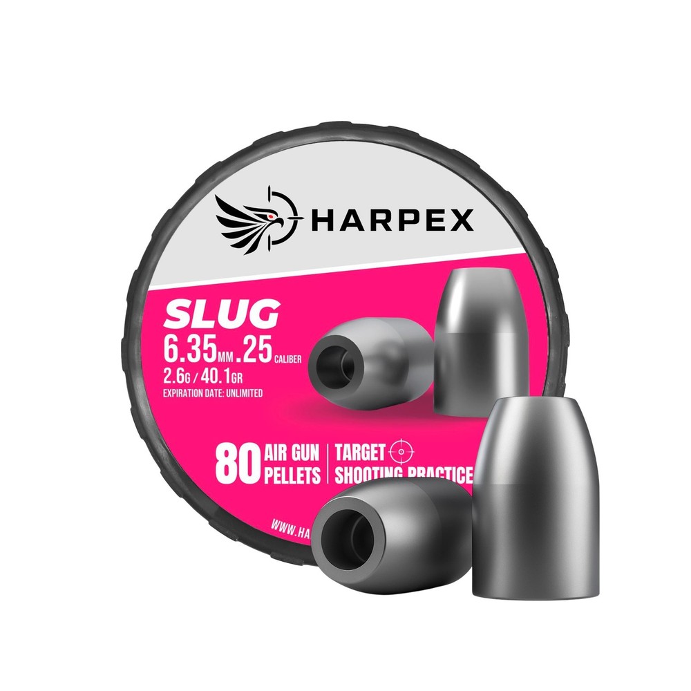 HARPEX Slug HP 80 Count HOLLOW POINT 6.35mm .25 Caliber Premium Airgun Pellets