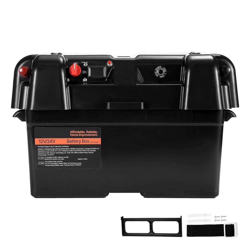 Group 24/ 27 Trolling Motor Battery Box, 12V/ 24V Marine Case with Straps