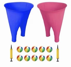 New Outdoor Backyard Game Set with 8 Inflatable Beach Balls, 2 Funnels, 2 Pumps