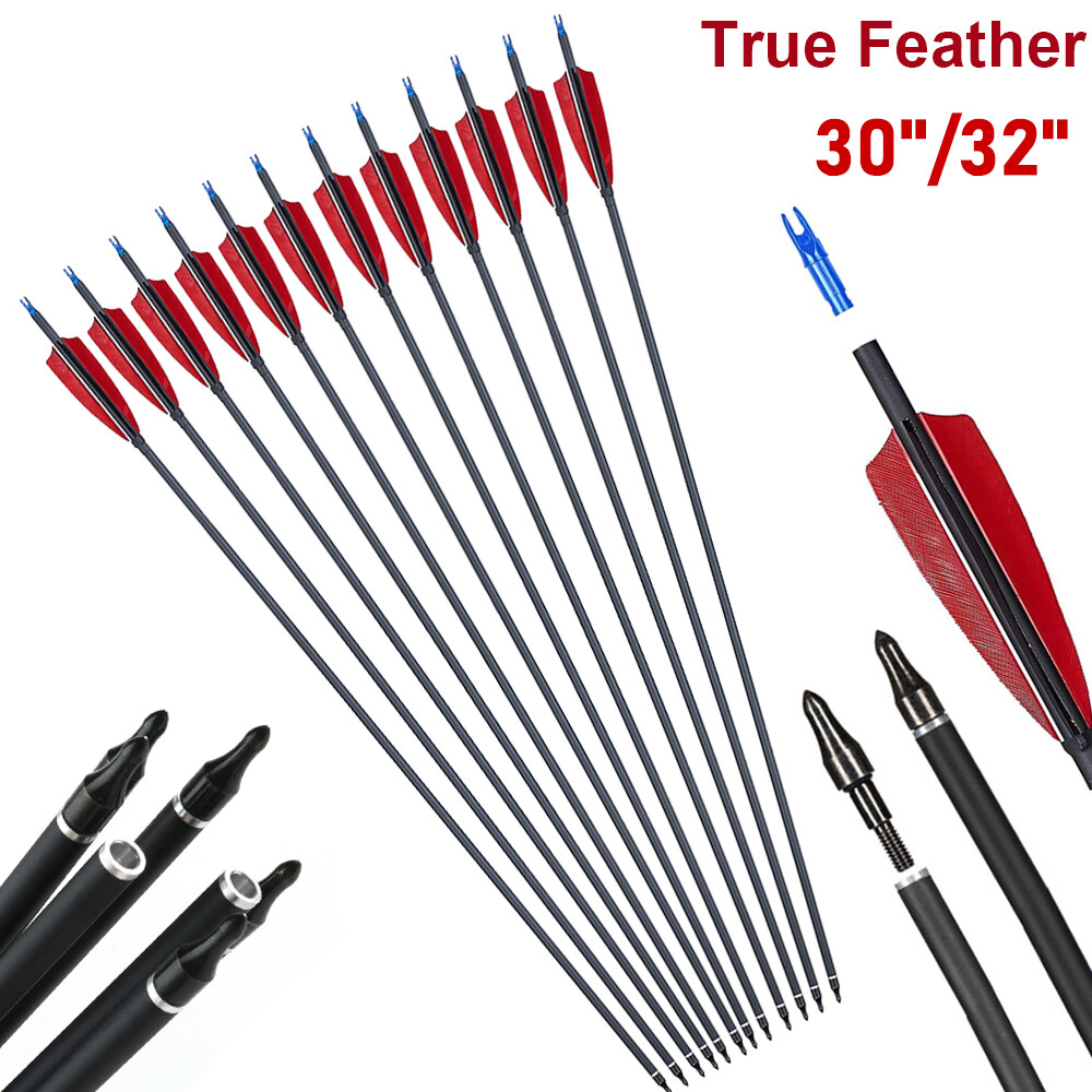 30″/32″ Turkey Feathers Carbon Arrows Spine500 for Compound Recurve Bow Hunting