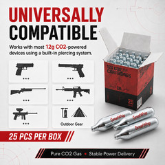 12G CO2 CARTRIDGE AIRSOFT BB GUN PAINTBALL NON-THREADED GreatWhip 25 PACK NEW
