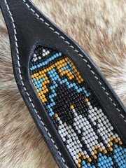 Tooled Top Grain Black Leather Beaded Western Wither Strap Navajo Design
