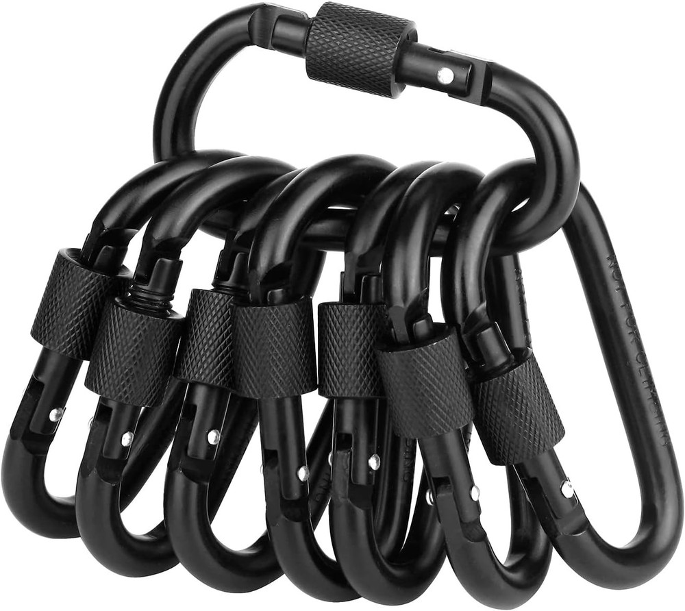 Locking Carabiner Clip Caribeaner Clips Black D Ring Spring Snap Key 8 Pack