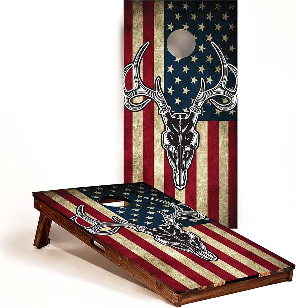 C201 Flag Deer Cornhole Board Wrap LAMINATED Wraps Decals Vinyl Sticker