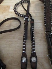 VINTAGE SILVER ROYAL SILVER CONCHO & LACED BRIDAL REINS AND BREAST COLLAR SET